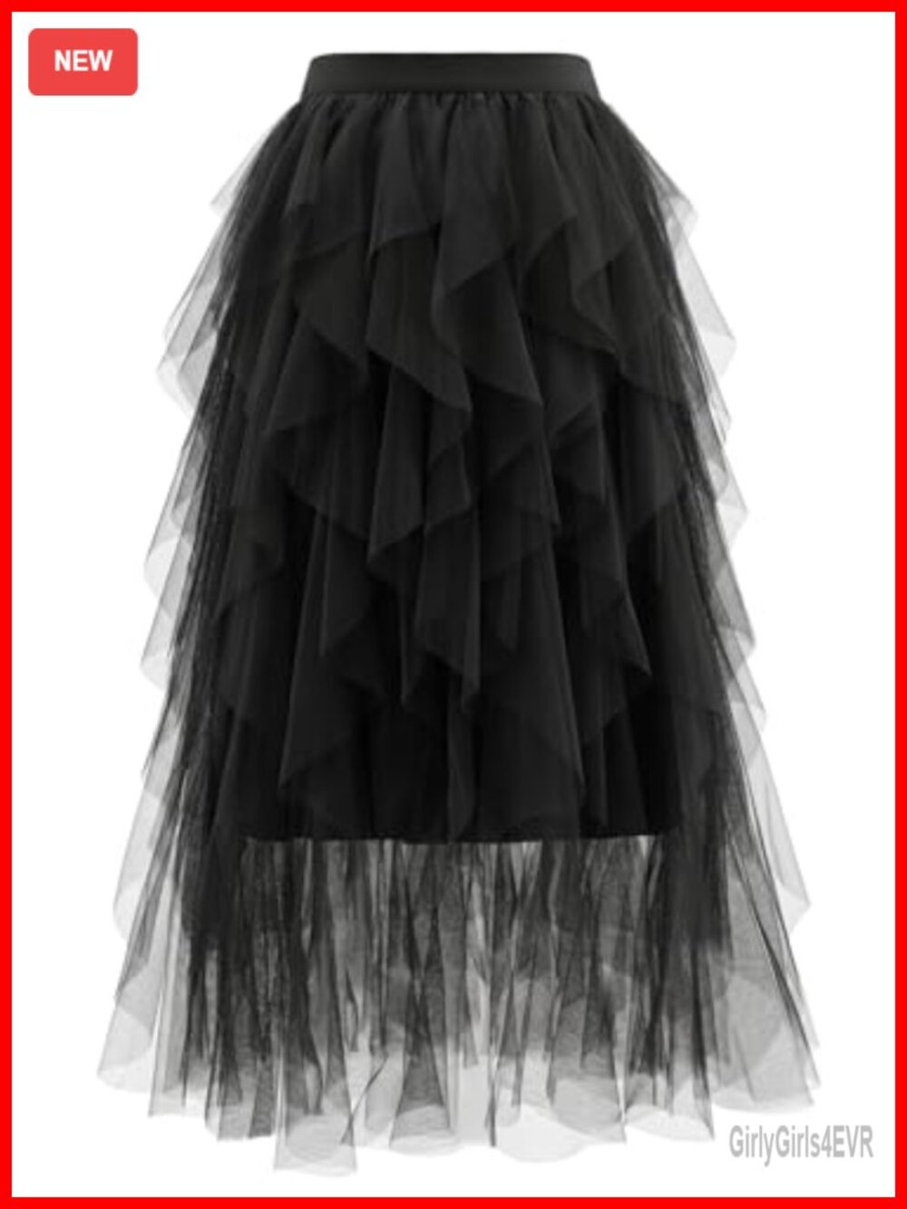 Tulle Midi Skirt for Women A-Line Fairy Tiered Ruffle Elastic Waist